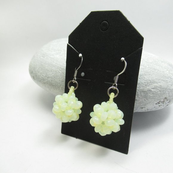 Uranium glass dodecahedron beaded bead earrings - Picture 1 of 14